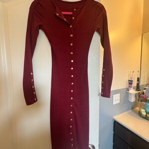 Elegant Burgundy Button-Down Dress